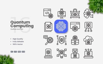 16 Quantum Computing Outline Icons Set