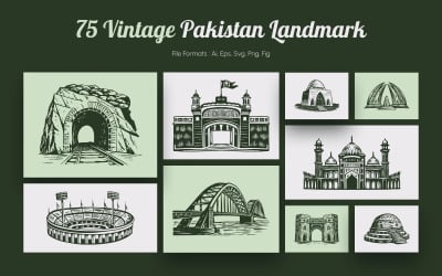 Pakistan Landmark Illustration Art Set