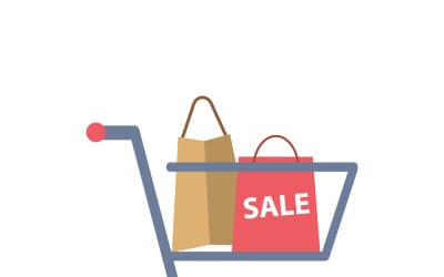 Flat Shopping Cart Icon with Long Shadow, EPS10 Vector Illustration