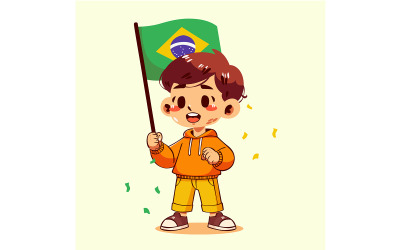 Cartoon Boy Holding a Brazilian Flag