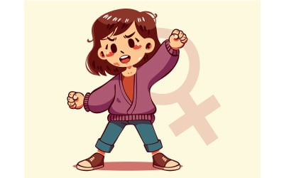 Cartoon Girl Celebrate Women's Equality