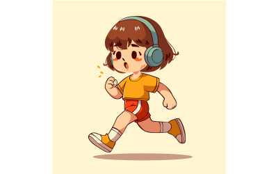 Cartoon Girl Running Wearing Headphones