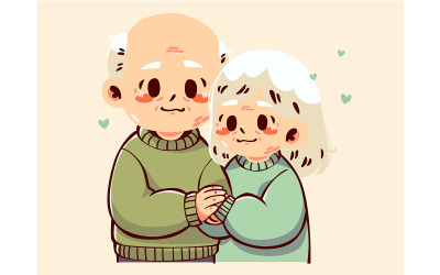 Nonna e nonno dei cartoni animati che si tengono per mano
