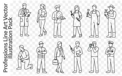 Essential Professions Line Art Vector Illustration Pack