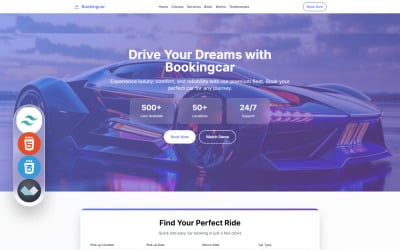 Bookingcar – 高级汽车租赁和预订 Tailwind CSS 和 Alpine.js，登陆模板