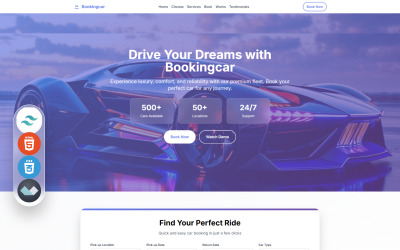 Bookingcar – Premium Araç Kiralama ve Rezervasyon Tailwind CSS ve Alpine.js, Açılış Sayfası Şablonu
