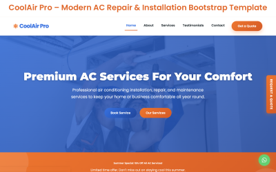 CoolAir Pro – Modello HTML per servizi di climatizzazione premium e soluzioni HVAC