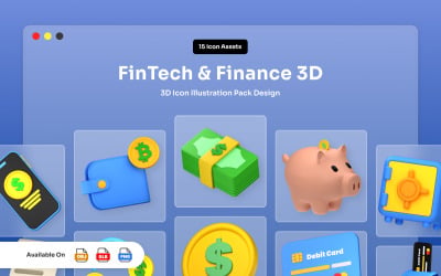 FinTech 3D金融图标包