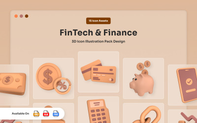 现代金融科技 3D 图标集合