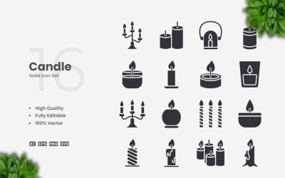 16 Candle Solid Icons Set