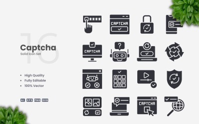 16 Captcha Solid Icons Set