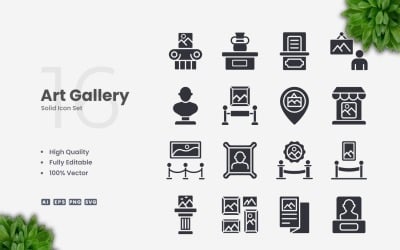 16 Art Gallery Solid Icons Set