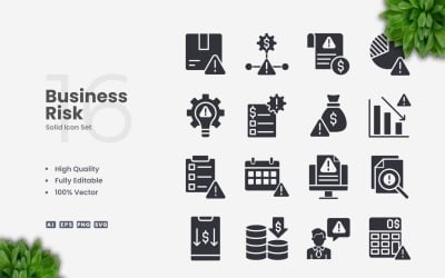 16 Business Risk Solid Icons Set