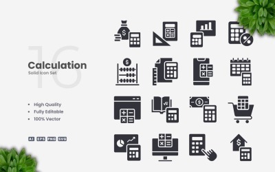 16 Calculation Solid Icons Set