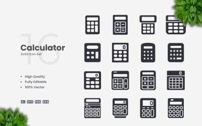 16 Calculator Solid Icons Set