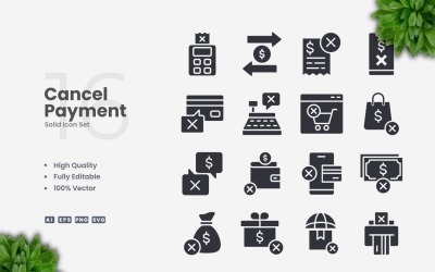 16 Cancel Payment Solid Icons Set