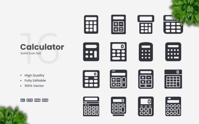 16 Rechner Solid Icons Set