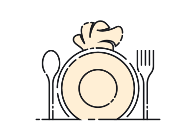Prato com logotipo de colher e garfo