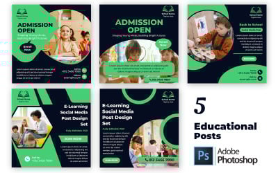 Educational Social Media Post Bundle | 5 Modern Editable PSD Templates for Learning Promotion