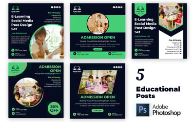 5 Educational Social Media Post Templates | Editable PSD Bundle for School &amp;amp; Online Learning Ads