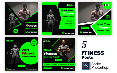 5 Fitness and Yoga Editable PSD Templates | Social Media Post Bundle for Gyms and Wellness Coaches