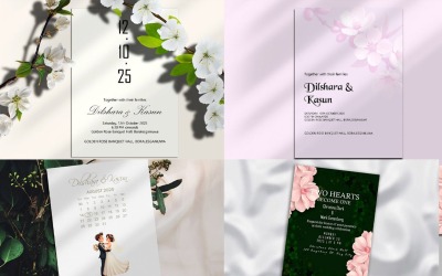 Elegant bröllopsinbjudningsmallar i PSD-format – 4 redigerbara designer