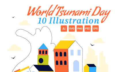 10 illustrationer för Världs-tsunamidagen