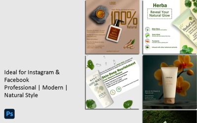 PSD-mallar för sociala medier för naturlig hudvård | 5 redigerbara Instagram- och Facebook-inläggsdesigner