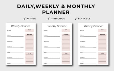 Weekly Planner Template | Printable &amp;amp; Editable Productivity Organizer