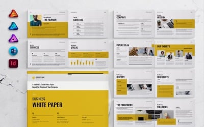 Business White Paper Template Design Landscape for MS Word, InDesign and Affinity Suites
