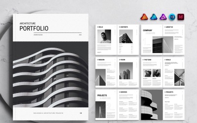 Modello di portfolio di architettura per MS Word, InDesign, Affinity