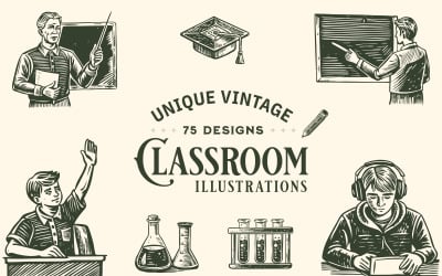 Vintage Classroom Illustration Set