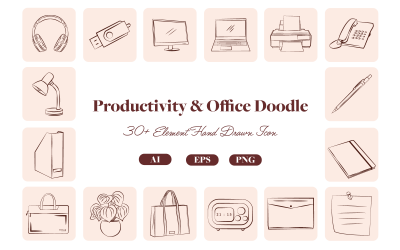 Arbete Kontors Doodle Ikonpaket