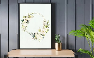 Floral Wreath Wall Art Printable Watercolor Flower Circle Print Botanical Minimalist Home Decor,