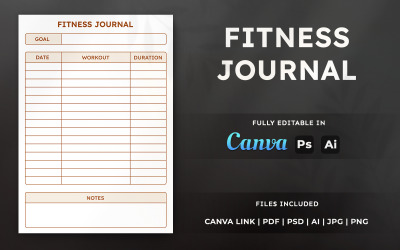 Fitness Journal Template – Editable Planner Page | Printable Journal &amp;amp; KDP Interior Design
