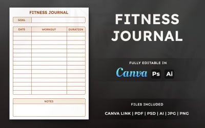 Szablon dziennika fitness – Edytowalna strona planera | Dziennik do druku i projekt wnętrz KDP