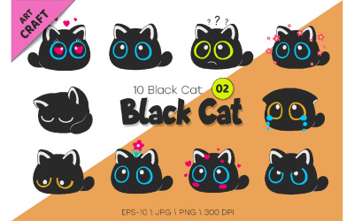 Set of Black Cats 02. T-Shirt, PNG.