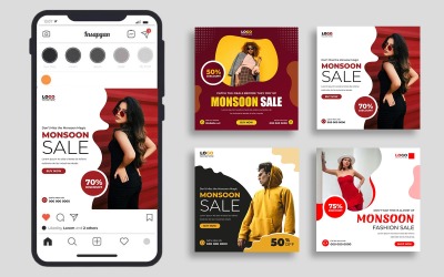 Banner per post sui social media per saldi di moda monsonica Ver-1