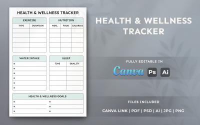 Health and Wellness Tracker Template | Editable Planner for KDP, Canva &amp;amp; Printable