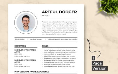 ATS Friendly Actor Resume Template With Photo