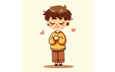 Cartoon Boy Expressing Gratitude