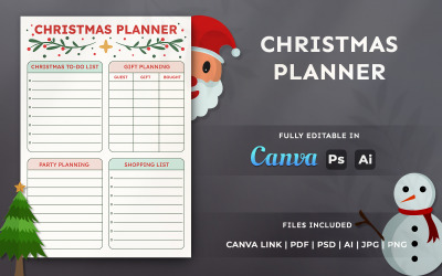 Modello di planner natalizio – Organizzatore delle feste e stampabile KDP Interior