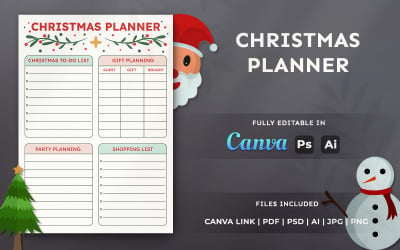 Plantilla de planificador navideño: organizador de fiestas e imprimible KDP Interior