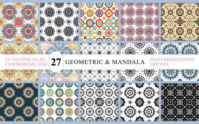 Kleurrijk cirkelvormig en sierlijk patroonpakket | Geometrisch en mandala naadloos patroonpakket