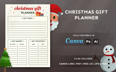 Christmas Gift Planner Template | Editable Holiday Organizer for KDP, Canva &amp;amp; Print