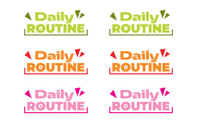 Daily Routine Text Logo Vector Set in Green, Orange, and Pink Colors