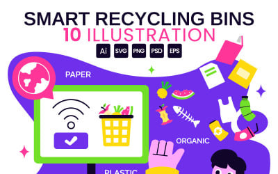 10 illustrationer av smarta återvinningskärl