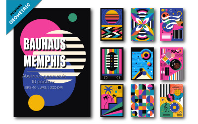 Abstrakt geometrisk Bauhaus, Memphis 02. 10 affischer.