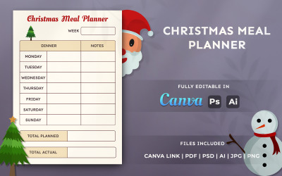 Christmas Meal Planner Template – Editable A4 Holiday Planner for KDP, Canva &amp;amp; Printable Use
