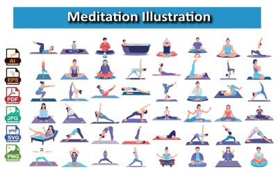 Illustrationspaket för meditation | Mindfulness, yoga och inre friddesign
